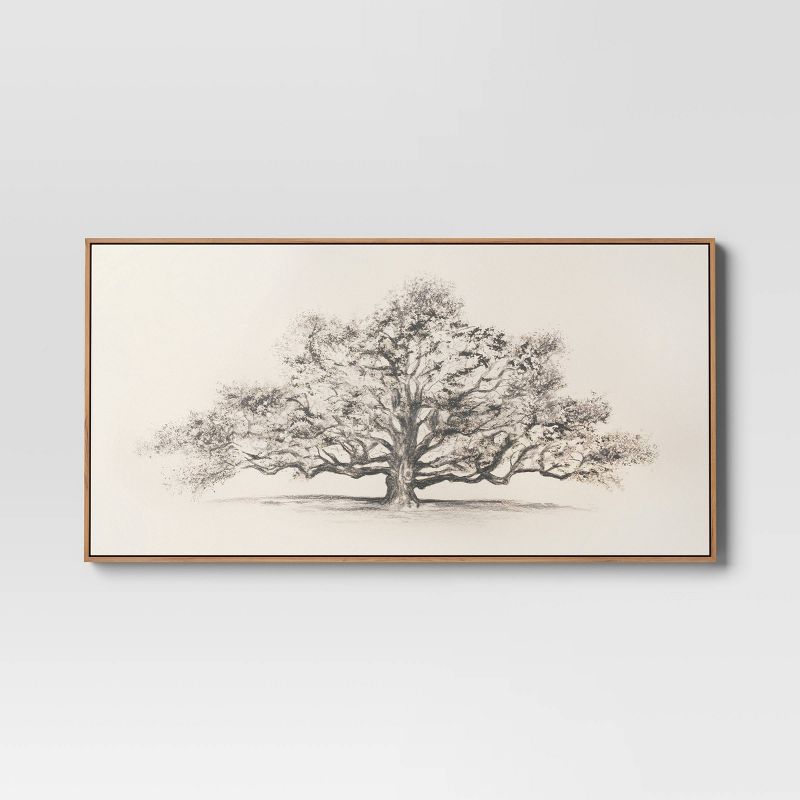 47" x 24" Pen and Ink Tree Framed Wall Canvas - Threshold: Digital Art Nature Scene, Polystyrene Frame