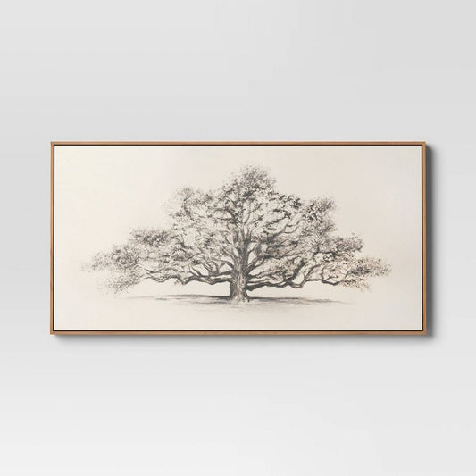 47" x 24" Pen and Ink Tree Framed Wall Canvas - Threshold: Digital Art Nature Scene, Polystyrene Frame