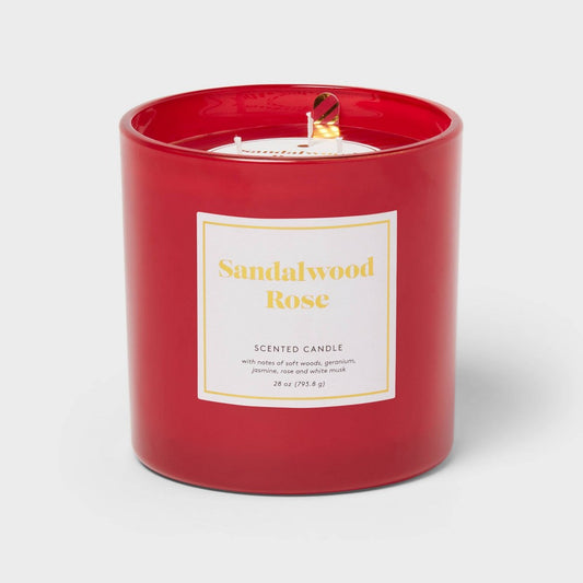 3-Wick 28oz Glass Jar Sandalwood Rose Candle - Opalhouse: Paraffin Wax, Geranium, Jasmine, White Musk Scents