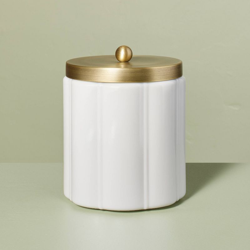 Large Milk Glass Bath Canister With Metal Lid Brass Finish - Hearth & Hand™ With Magnolia: Farmhouse Style Storage Container For Bathroom : Target