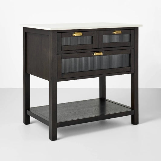 36" Reeded Glass & Wood Kitchen Island - Black - Hearth & Hand with Magnolia