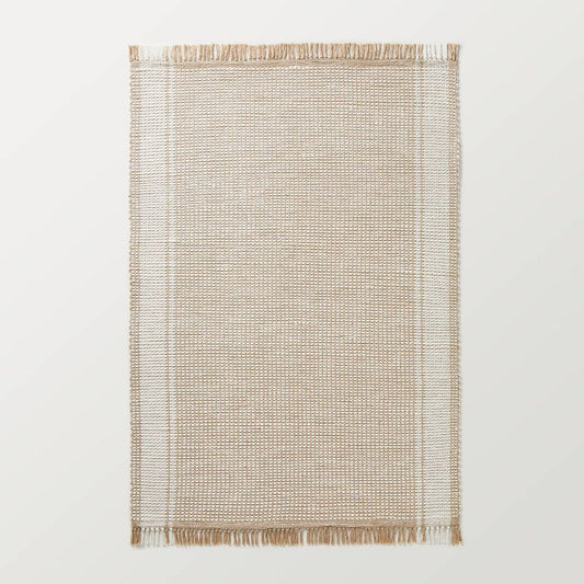 5'x7' Wide Border Stripe Handmade Woven Area Rug Tan/Cream - Hearth & Hand with Magnolia: Farmhouse Style, Indoor Flatweave