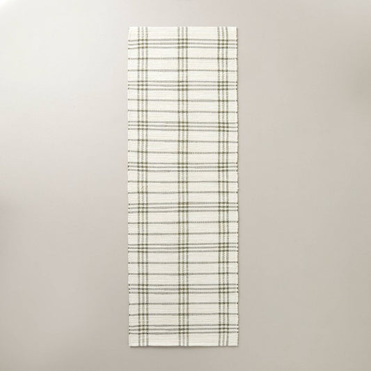 2'4"x7' Tri-Stripe Plaid Handmade Woven Runner Rug Green/Cream - Hearth & Hand with Magnolia: Cotton & Wool Blend