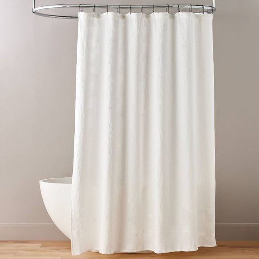 Textured Horizontal Stripe Matelassé Shower Curtain Cream - Hearth & Hand™ With Magnolia: Cotton Fabric, Buttonhole Top : Target