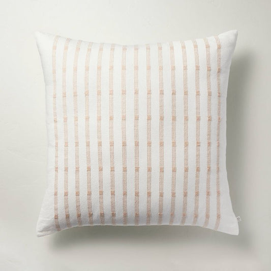 24"x24" Textured Rail Stripe Square Throw Pillow Sage Cream/tan - Hearth & Hand™ With Magnolia: Cotton-linen, Removable Cover : Target