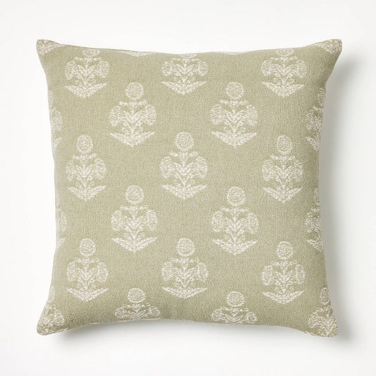 Woven Block Print Square Throw Pillow Light Sage/Cream - Threshold designed with Studio McGee: Cotton Jacquard, Indoor Use, Zippered