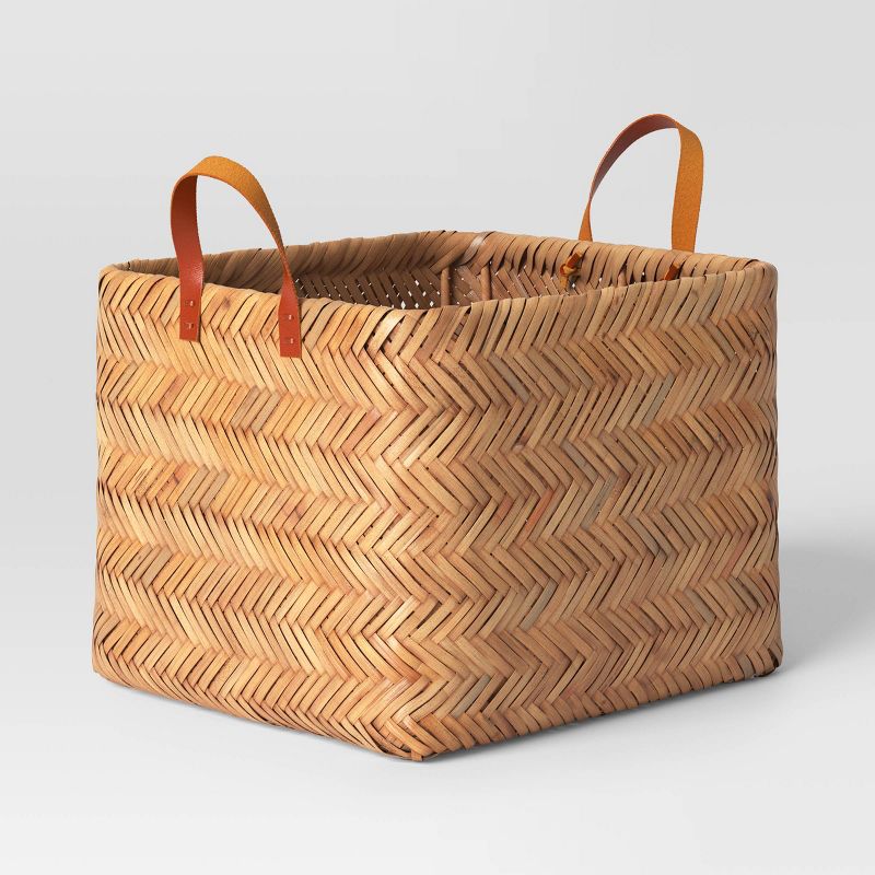 Herringbone Weave Cube Basket - Threshold: Rattan Rectangular Storage, Air Dry Care, 11"x14.2"x13"