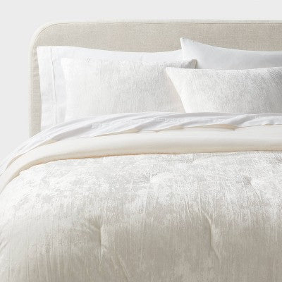 3pc Full/Queen Luxe Distressed Crinkle Velvet Comforter and Sham Set Mauve - Threshold: OEKO-TEX Certified