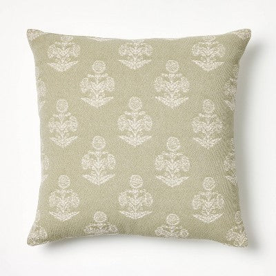 Woven Block Print Square Throw Pillow Blue/Cream - Threshold designed with Studio McGee: Cotton Jacquard, Indoor Use, Zippered