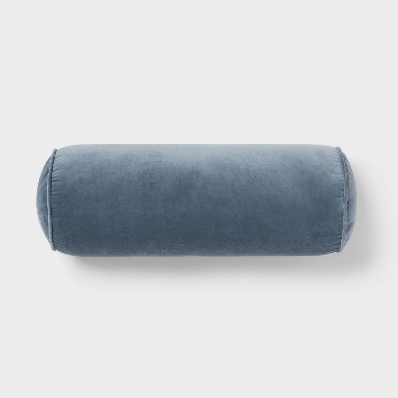 8"x22" Luxe Round Velvet Bolster Decorative Pillow Slate Blue - Threshold: Indoor Cotton Woven, Spot Clean