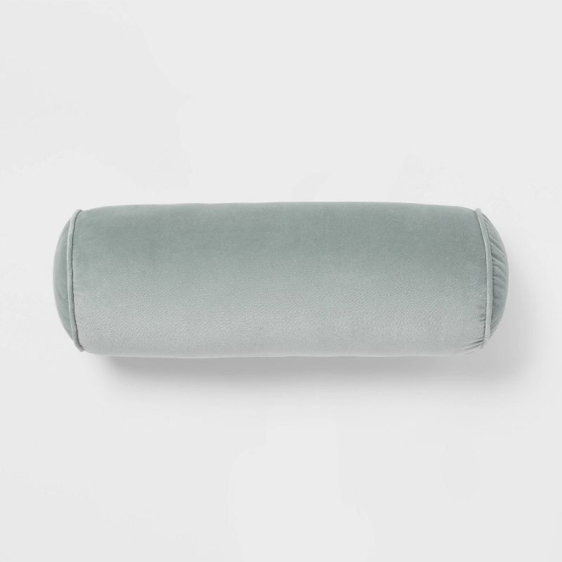 8"x22" Luxe Round Velvet Bolster Decorative Pillow Light Teal Green - Threshold™: Indoor Cotton Woven, Spot Clean : Target