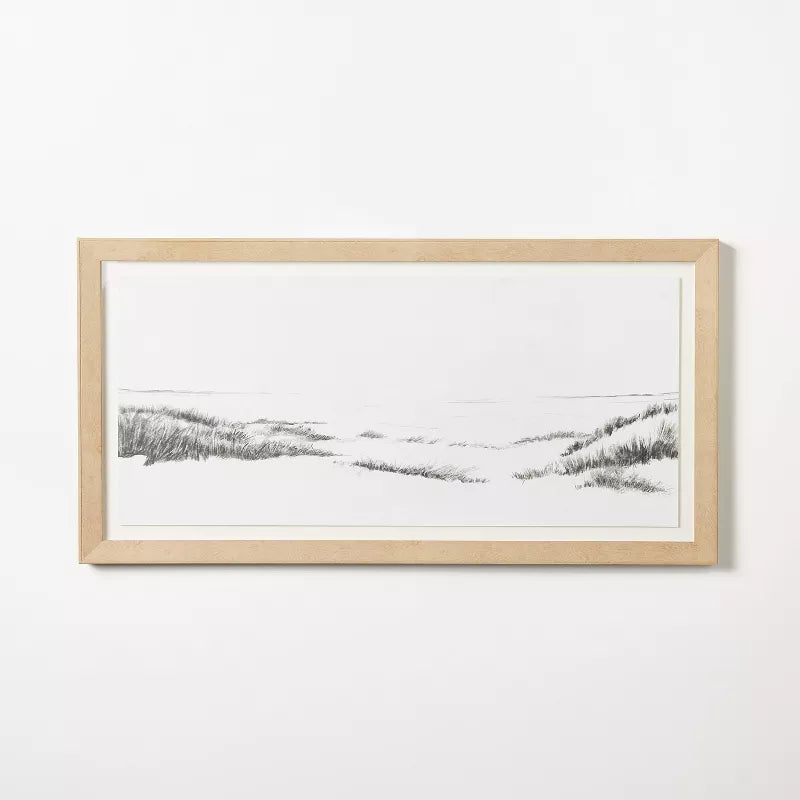 47"x24" Grassy Beach Dune Floated Paper Framed Under Plexiglass Wall Art - Threshold designed with Studio McGee: Modern Lithograph