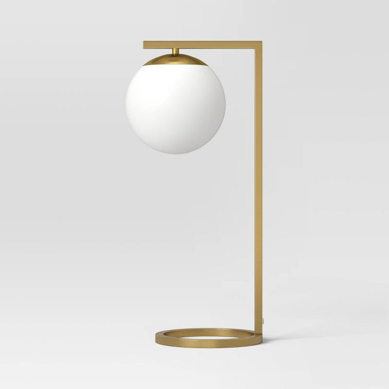 Globe Desk Lamp White - Threshold: Brass-Finish, Dimmable Rotary Switch, ETL Listed