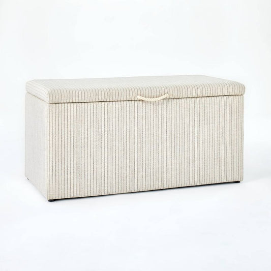 Lynwood Storage Bench Tan Striped - Threshold™ Designed With Studio Mcgee: Upholstered Rectangular Ottoman With Hinged Lid : Target