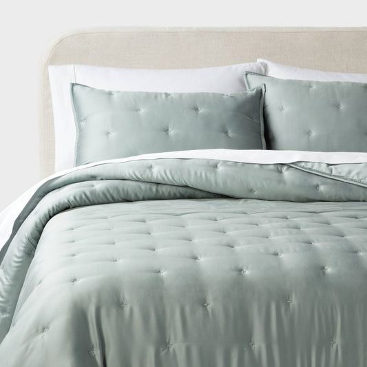3pc King TENCEL Comforter and Sham Set Light Teal Green - Threshold: Satin Weave, 320 Thread Count, Cooling Bedding Set