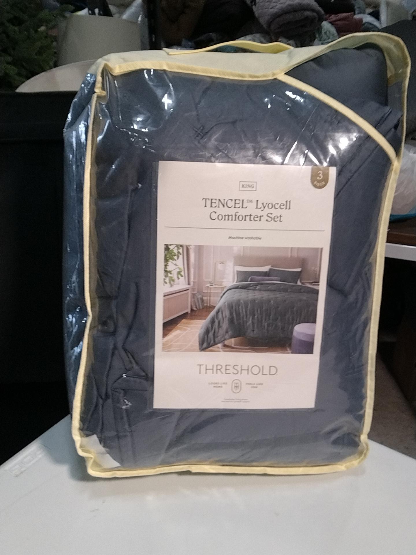 3pc King TENCEL Comforter and Sham Set Dark Teal Blue - Threshold: Satin Weave, 320 Thread Count, Cooling