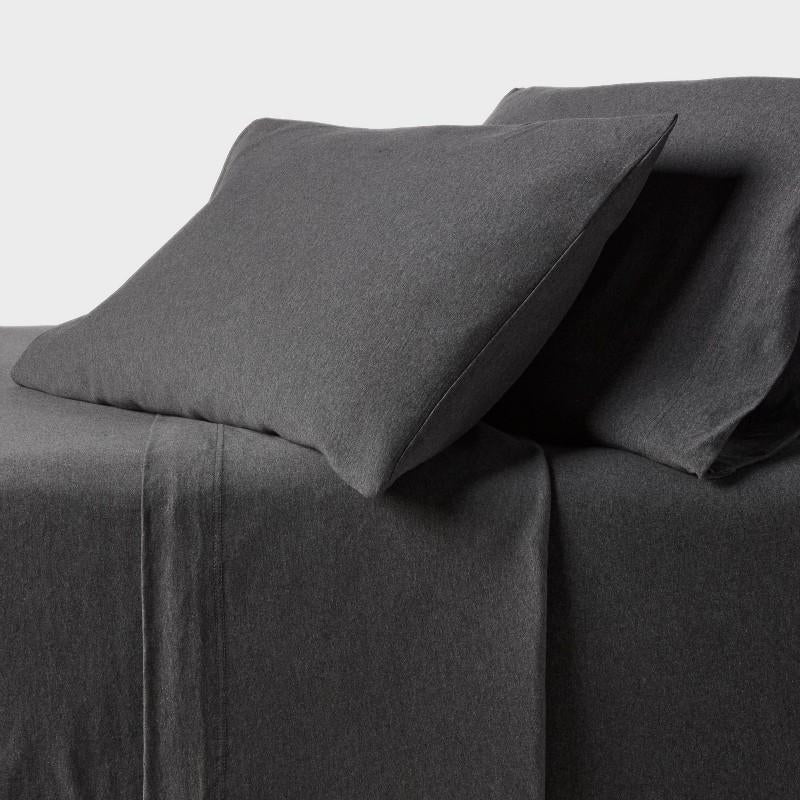 King Cotton Jersey Sheet Set Heather Charcoal - Threshold: 100% Cotton, Machine Washable, OEKO-TEX Certified