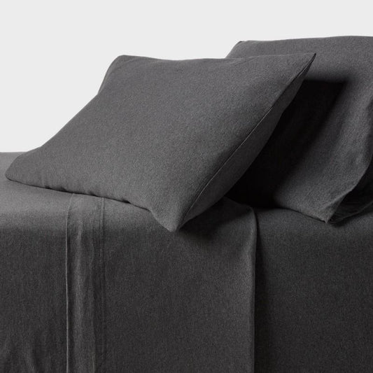 King Cotton Jersey Sheet Set Heather Charcoal - Threshold: 100% Cotton, Machine Washable, OEKO-TEX Certified