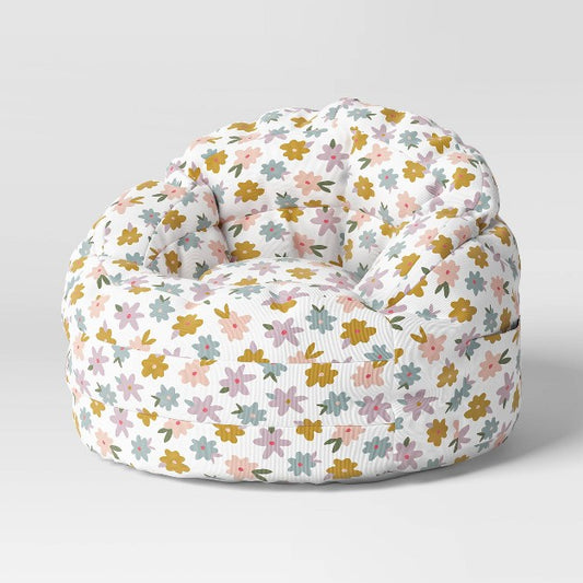 Settle in Kids' Bean Bag Floral Print - Pillowfort: Multicolored, Double-Stitched, Handle & Pocket, Ages 3-9