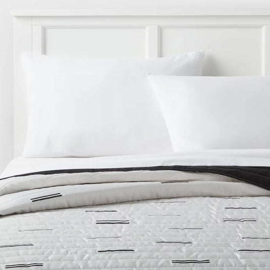 Twin/Twin Extra Long Satin Quilt White/Black - Room Essentials: Midweight Sateen Coverlet, OEKO-TEX Certified