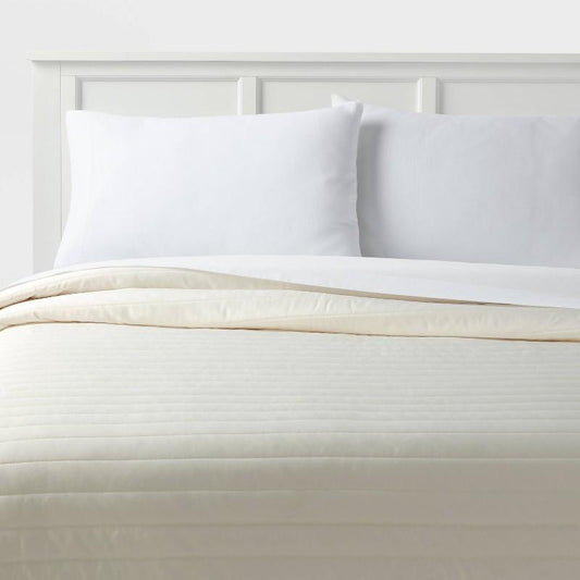 Full/Queen Satin Quilt Ivory - Room Essentials: Midweight Sateen Coverlet, Machine Washable, OEKO-TEX Certified
