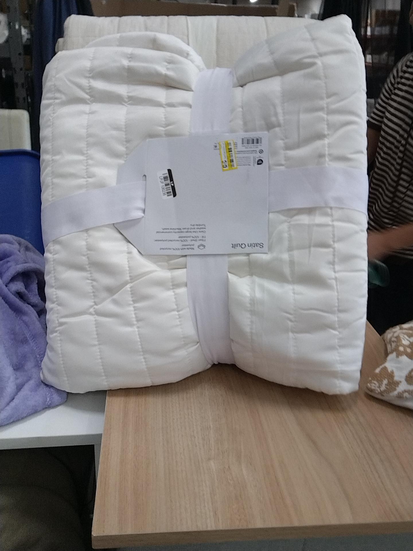 Twin/Twin Extra Long Satin Quilt Ivory - Room Essentials: Midweight Sateen Coverlet, Machine Washable, OEKO-TEX Certified