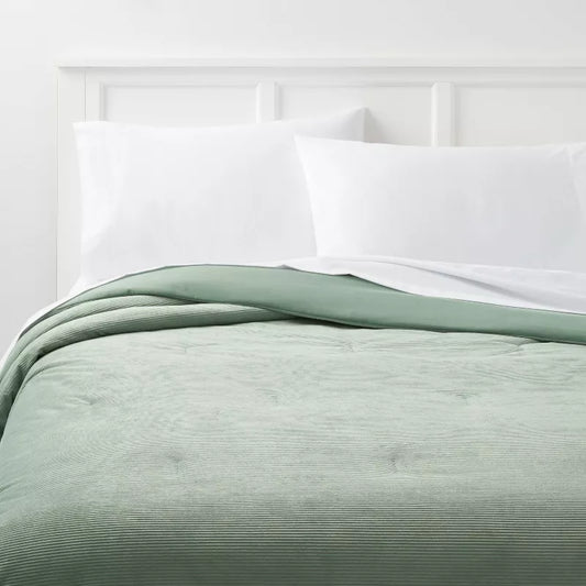 Twin/Twin Extra Long Corduroy Plush Comforter Sage Green - Room Essentials