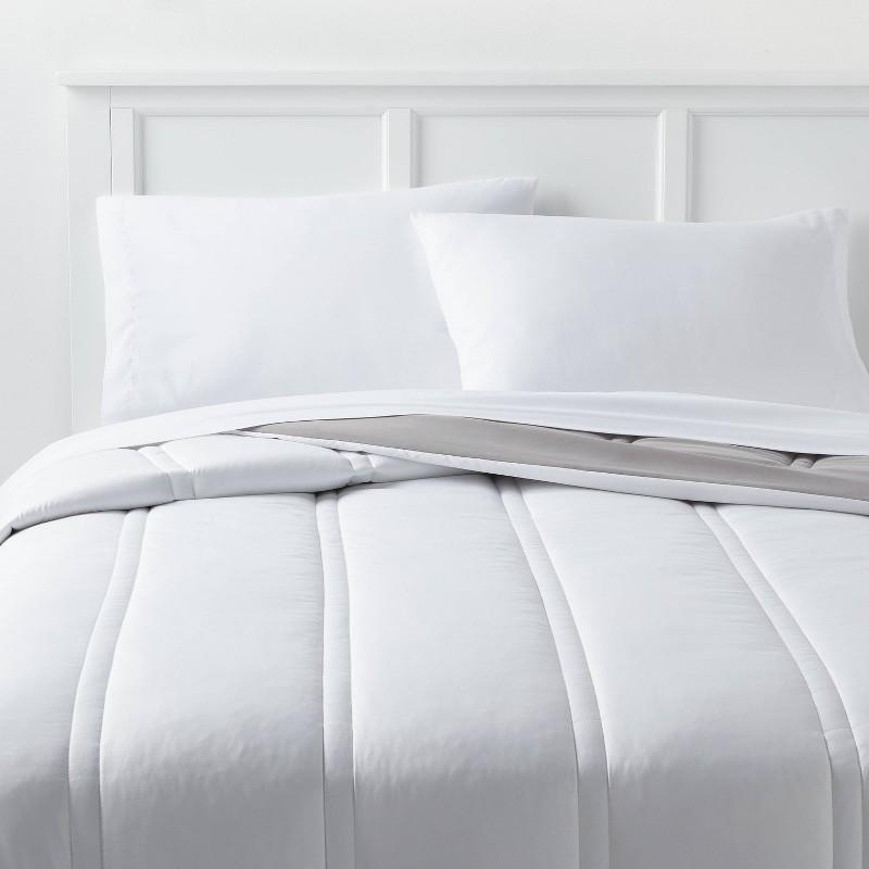Full/Queen Lofty Microfiber Comforter White - Room Essentials: Midweight, Plain Weave, Machine Washable, OEKO-TEX Certified