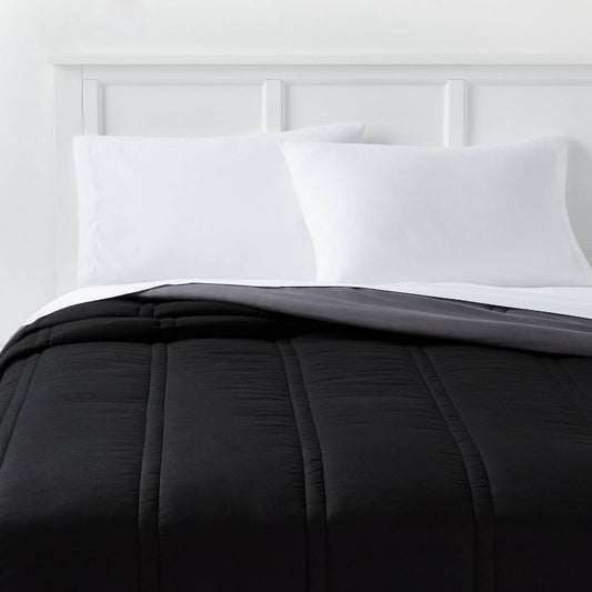 Twin/Twin Extra Long Lofty Microfiber Comforter Black - Room Essentials: Midweight, Plain Weave, Machine Washable