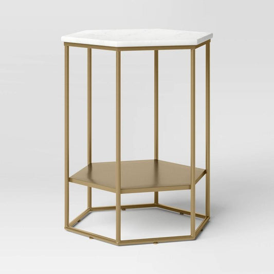 Geometric Luxe Hex Accent Table: White Stone Top, No Assembly - Threshold