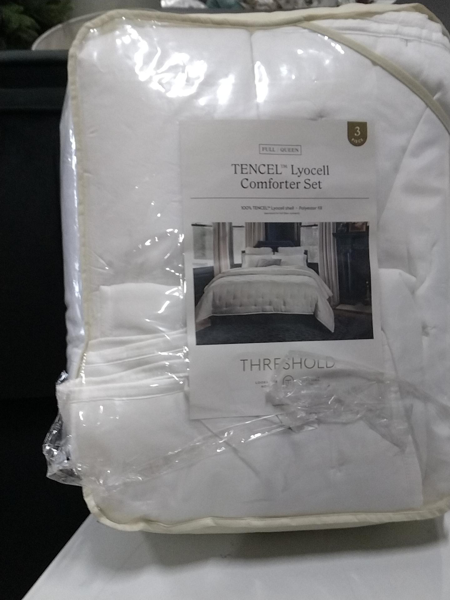 Full/Queen TENCEL Comforter and Sham Set White - Threshold: OEKO-TEX Certified, 320 Thread Count, Cooling Fabric