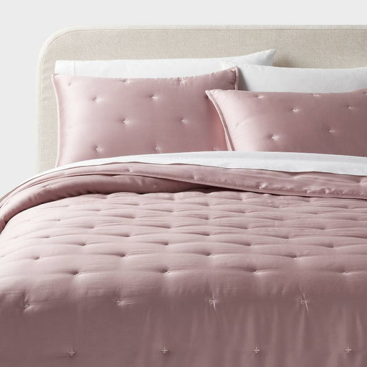 Full/queen Tencel™ Comforter And Sham Set Blush - Threshold™: 320 Thread Count, Lyocell Satin Weave, Cooling Bedding Sets : Target