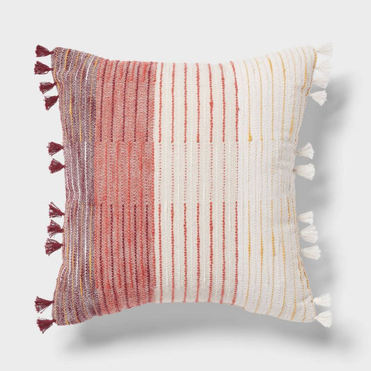 Woven Linework Dec Pillow Oblong Ivory/Plum Red/Dark Salmon Orange - Threshold: Cotton Fabric, Indoor Decorative Accessory