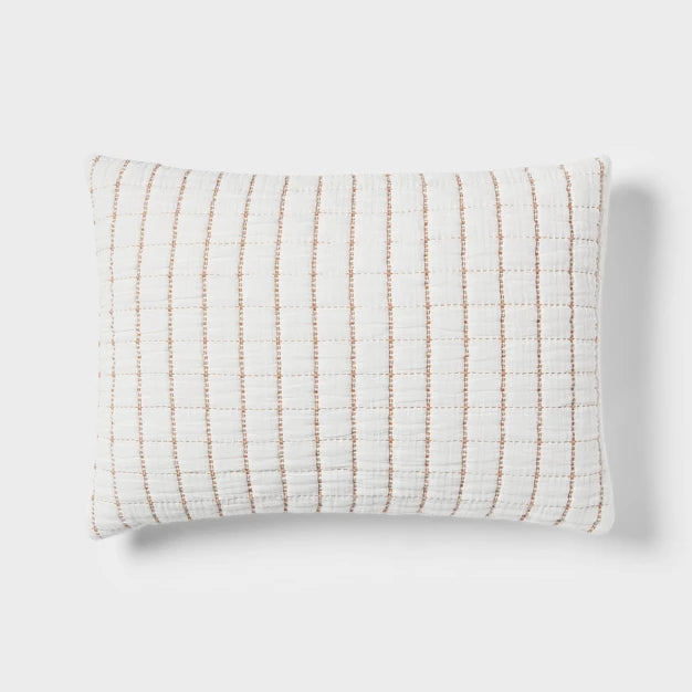 King Yarn Dye Crinkle Grid Quilt Sham Ivory/Camel - Threshold: Cotton Material, Machine Washable, OEKO-TEX Certified