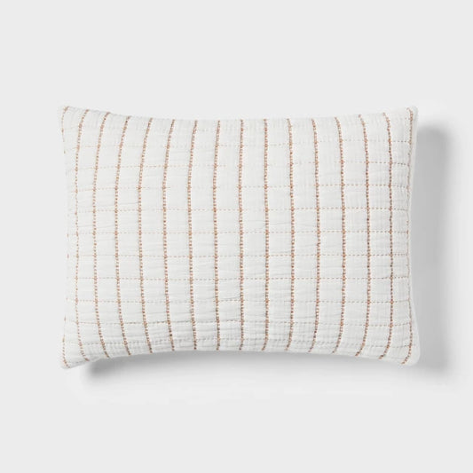 King Yarn Dye Crinkle Grid Quilt Sham Ivory/Camel - Threshold: Cotton Material, Machine Washable, OEKO-TEX Certified