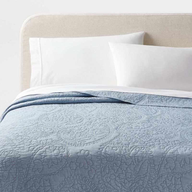 Full/queen Garment Washed Paisley Stitch Quilt Sky Blue - Threshold™: Oeko-tex Certified, Microfiber Coverlet : Target