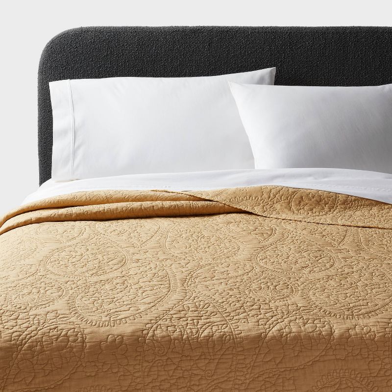 King Garment Washed Paisley Stitch Quilt Wheat - Threshold™: Microfiber Coverlet, Year Round Comfort, Oeko-tex Certified : Target
