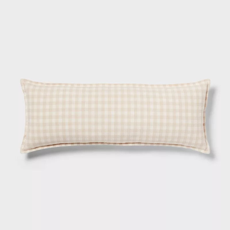 Gingham OS Oblong Dec Pillow Khaki/Ivory - Threshold: Cotton Rectangle Lumbar Support, Indoor Use