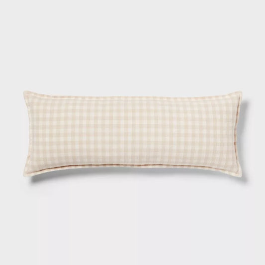 Gingham OS Oblong Dec Pillow Khaki/Ivory - Threshold: Cotton Rectangle Lumbar Support, Indoor Use