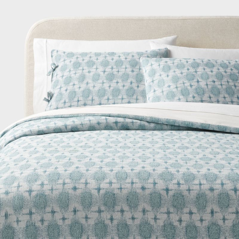 King Yarn Dye Ikat Duvet Cover And Sham Set Ivory/teal Blue/light Teal Blue - Threshold™: Cotton Jacquard, Zippered Closure, Oeko-tex Certified : Target