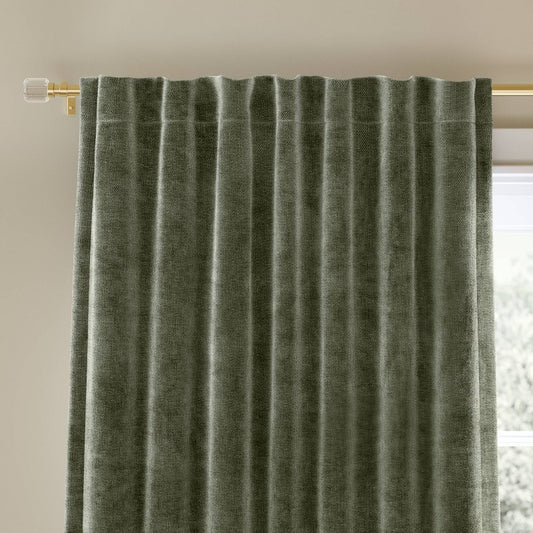 50"x108" Blackout Chenille Curtain Panel Green - Threshold: Solid Woven, 108 Inch, Back Tab, Rod Pocket