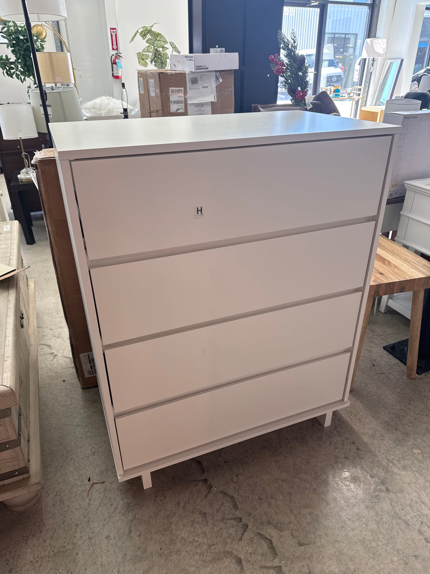 Modern 4 Drawer Dorm Dresser White - Room Essentials: Laminated, Streamlined, with Anti-Tip Hardware