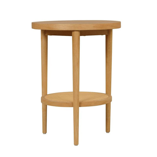 Sonia Wood And Rattan Round Warm Pine - Nathan James: Chic Bohemian 2-tier End Table : Target