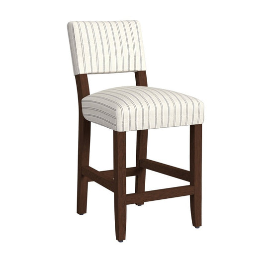 Open Back Counter Height Barstool Black/White - HomePop: Padded, Woven Fabric, Dark Walnut Legs
