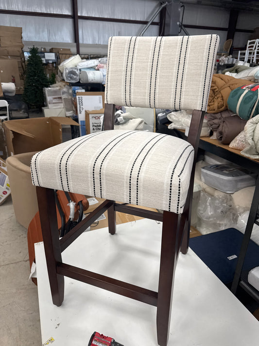 Open Back Counter Height Barstool Black/White - HomePop: Padded, Woven Fabric, Dark Walnut Legs