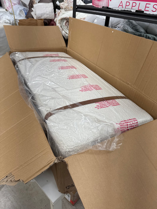 HomePop Upholstered Bench Cream Boucle/Natural: Wood Legs, Faux Leather Strap, Multipurpose Use