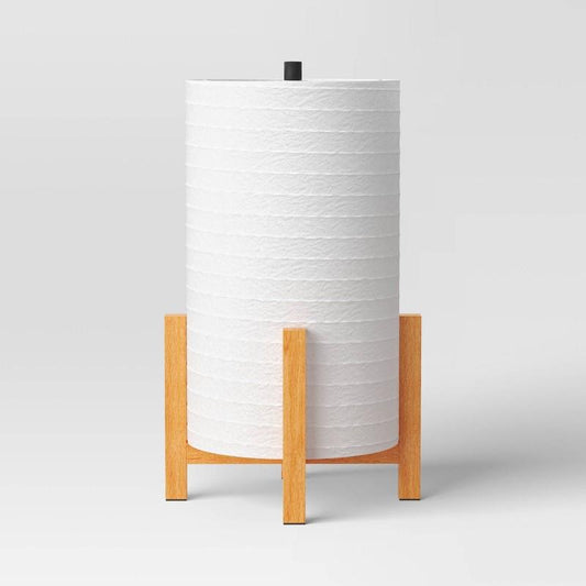 Paper Lantern Table Lamp Natural Wood - Room Essentials: ETL Listed, Metal Base, Dorm Decor, Inline Switch