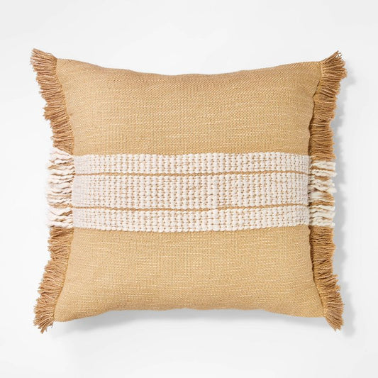 Woven Striped Square Throw Pillow Neutral/Cream: Fringed Trim, Cotton, Indoor - Threshold designed with Studio McGee