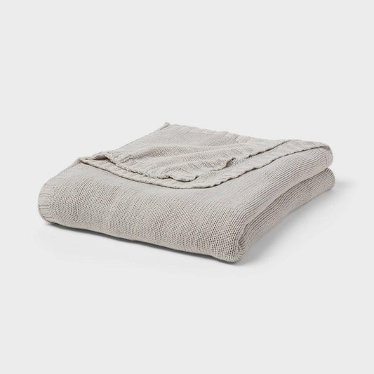 Full/Queen Sweater Knit Bed Blanket Gray - Threshold: Cotton & Recycled Polyester, OEKO-TEX Certified