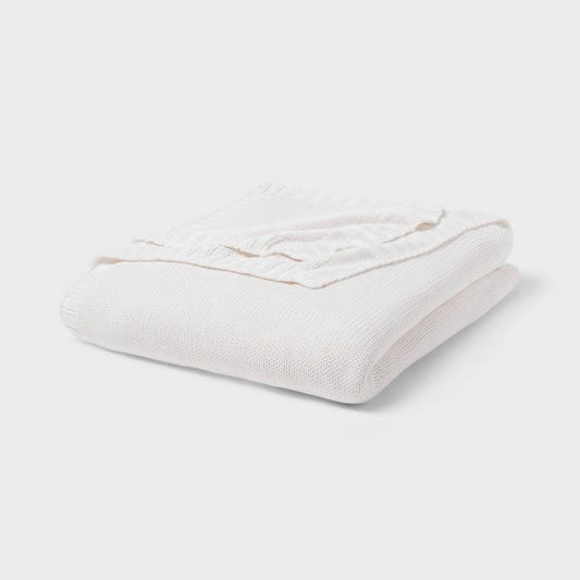 Full/Queen Sweater Knit Bed Blanket White - Threshold: Cotton & Recycled Polyester, OEKO-TEX Certified